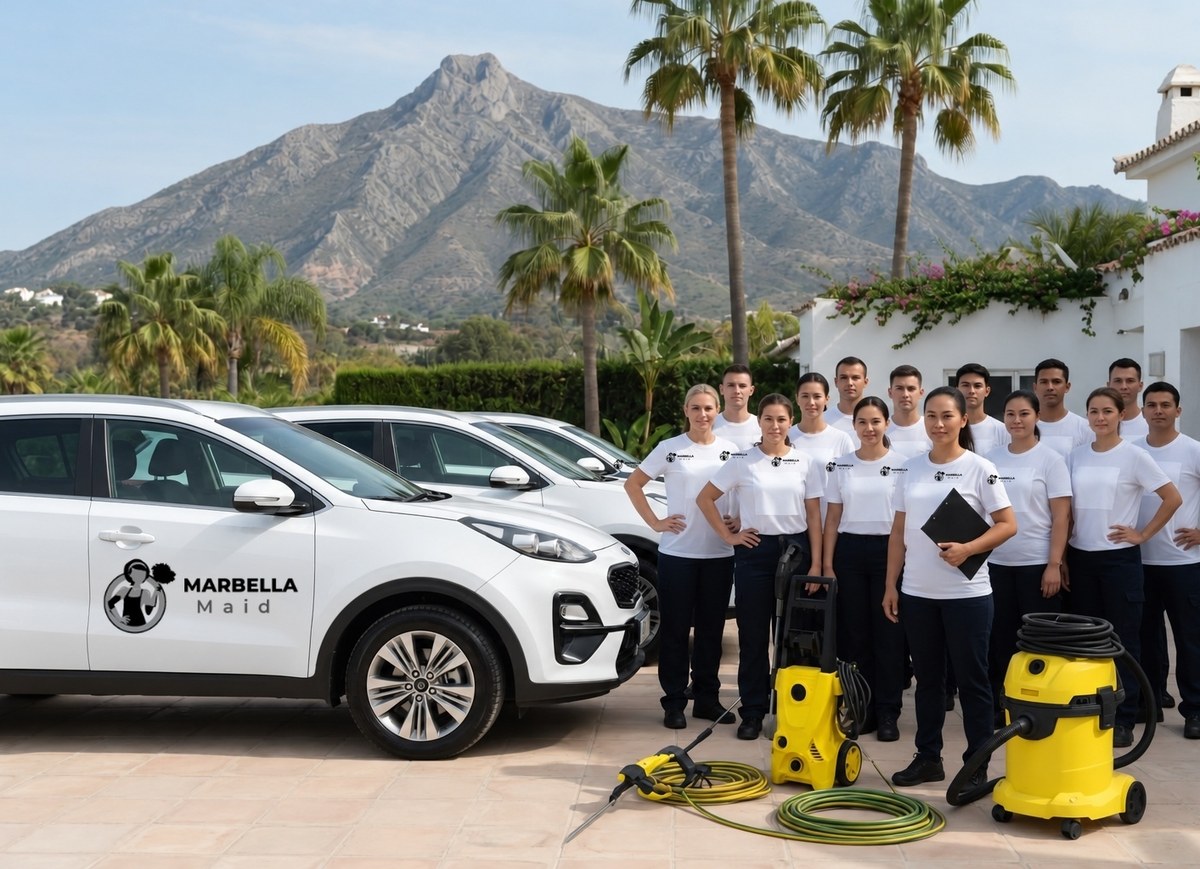 The Marbella Maid team with the branded vans on the Costa del Sol