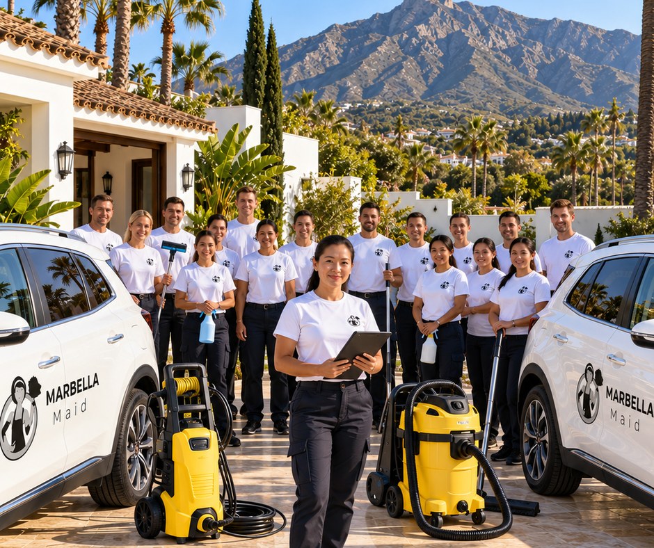 The Marbella Maid cleaning team at a luxury villa in Marbella